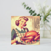 Retro Hausfrau mit Erntedank Türkei Vintag Karte (Stehend Vorderseite)