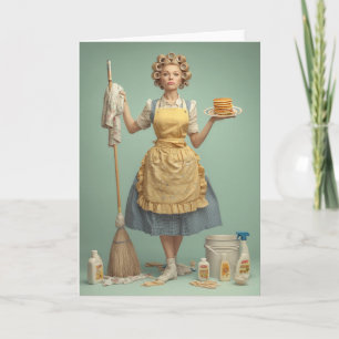 Retro-Hausfrau mit Pfannkuchen Karte