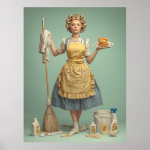 Retro-Hausfrau mit Pfannkuchen Poster