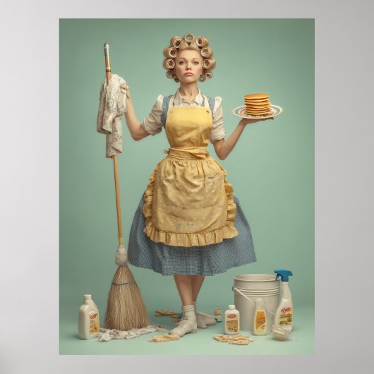 Retro-Hausfrau mit Pfannkuchen Poster (Vorne)