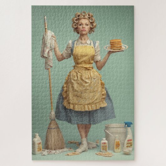 Retro-Hausfrau mit Pfannkuchen Puzzle (Vertikal)