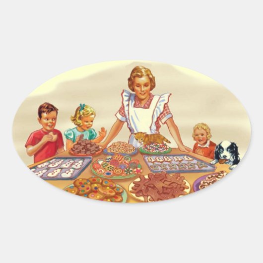 Retro Hausfrau Ovaler Aufkleber (Vorderseite)