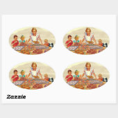 Retro Hausfrau Ovaler Aufkleber (Blatt)