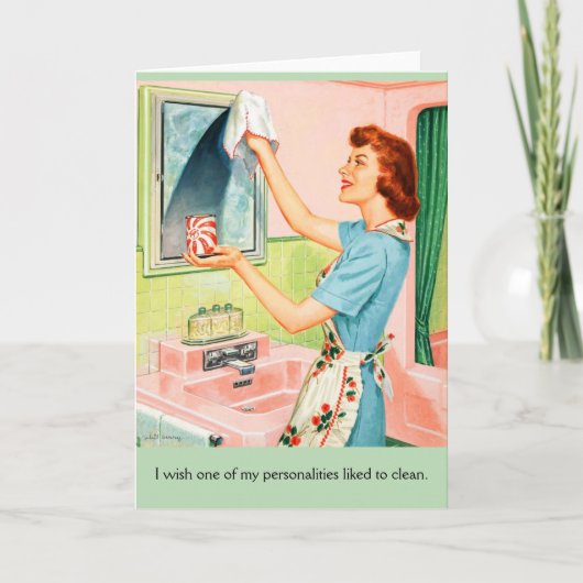 Retro-Hausfrau - Reinigt nicht gern, Karte (Vorderseite)