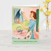 Retro-Hausfrau - Reinigt nicht gern, Karte (Gelbe Blume)