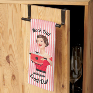 Retro-Hausfrau rockt mit deinem Schongarer ab Geschirrtuch