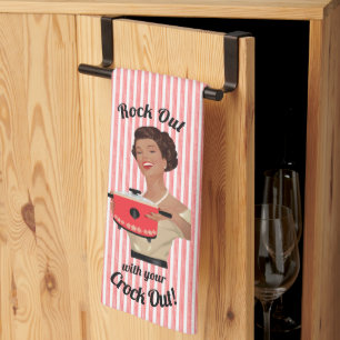 Retro-Hausfrau rockt: Rock Out with your Crock Out Geschirrtuch