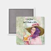 Retro Hausfrau Sun Hat Cocktail Blume Magnet (Vorderseite/Rückseite)