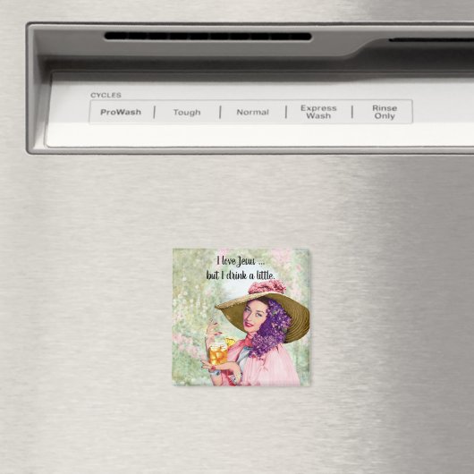 Retro Hausfrau Sun Hat Cocktail Blume Magnet (In Situ (Geschirrspüler))