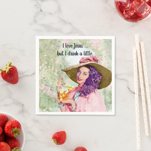 Retro Hausfrau Sun Hat Cocktail Blume Serviette (Beispiel)