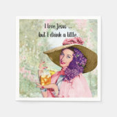 Retro Hausfrau Sun Hat Cocktail Blume Serviette (Vorderseite)