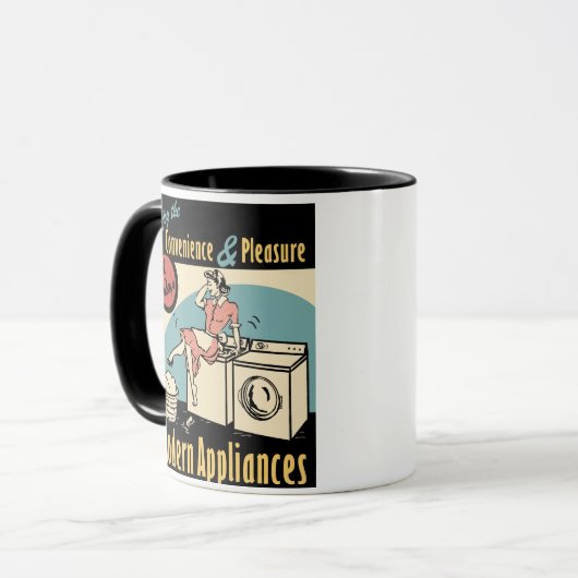 Retro Hausfrau-Waschmaschinen-Trockner Tasse (Vorderseite Links)