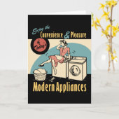 Retro Hausfrau Washer Dryer Karte (Gelbe Blume)