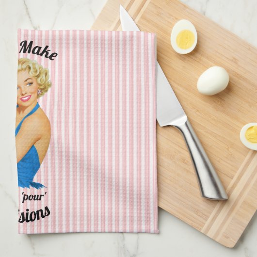 Retro Hausfrau Wein Rosa Streifen Geschirrtuch (Viertel Falte)