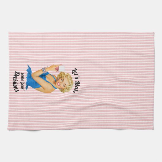 Retro Hausfrau Wein Rosa Streifen Geschirrtuch (Horizontal)