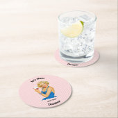 Retro Hausfrau Wein Rosa Streifen Runder Pappuntersetzer (Vor Ort)