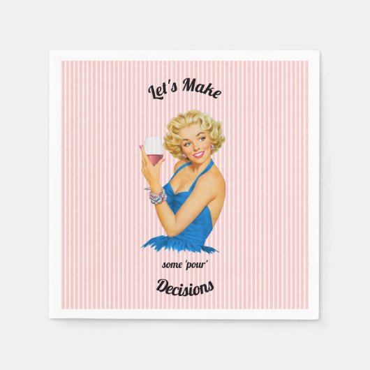 Retro Hausfrau Wein Rosa Streifen Serviette (Vorderseite)