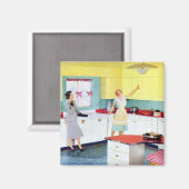 Retro Hausfrauen in Küche Magnet (Vorderseite/Rückseite)