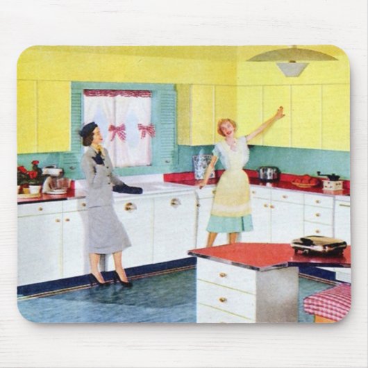 Retro Hausfrauen in Küche Mousepad (Vorne)