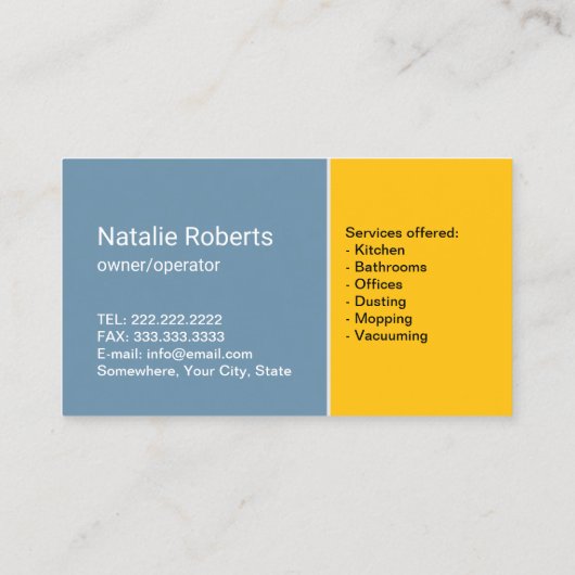 Retro Haushaltshilfe Reinigungsservice Blue & Gold Visitenkarte (Rückseite)