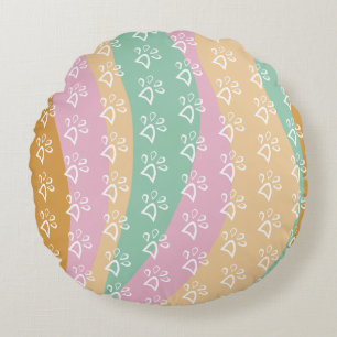 Retro-Haustier-Pfotenabdruck-Marmor-Groovy Rundes Kissen