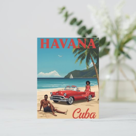Retro Havana Beach Vibes Postkarte (Stehend Vorderseite)