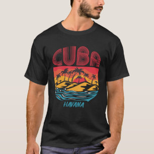 Retro Havana Kuba Palmen Ozean Surfen Hispani T-Shirt
