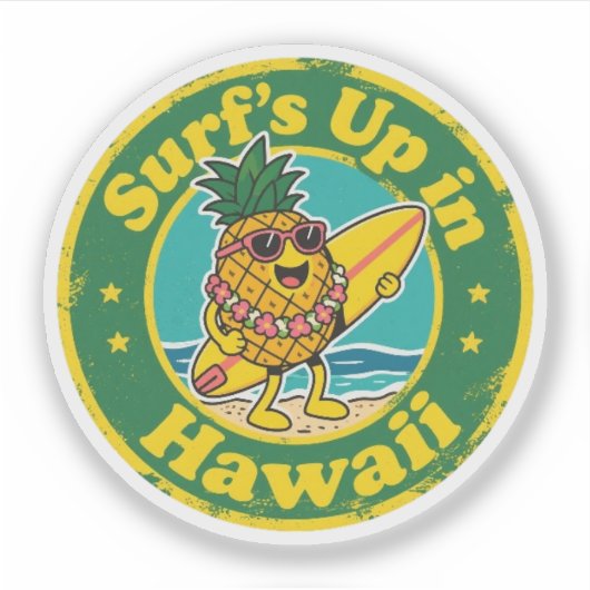 Retro Hawaii Abzeichen-Ananas mit Lei Surfboard Aufkleber (Vorderseite)