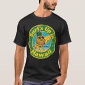 Retro Hawaii Abzeichen-Ananas mit Lei Surfboard T-Shirt (Vorderseite)