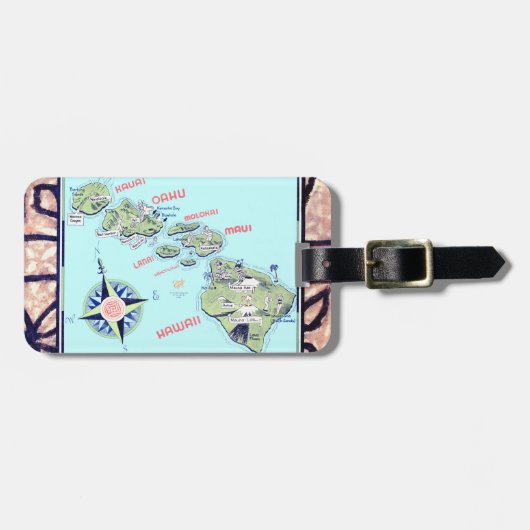 Retro Hawaii Map Gepäckanhänger (Vorderseite horizontal)