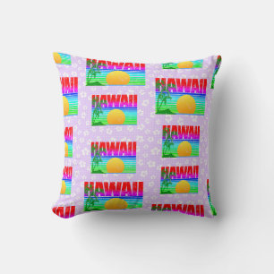 Retro Hawaii Sunset Beach Lila Hibiskus Kissen