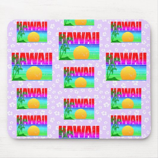 Retro Hawaii Sunset Beach Lila Hibiskus Mousepad (Vorne)