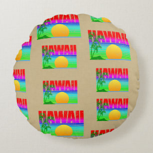 Retro Hawaii Sunset Beach Rundes Kissen