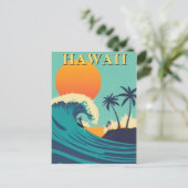 Retro Hawaii Surfing Sunset & Waves Travel Postkarte (Stehend Vorderseite)