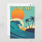 Retro Hawaii Surfing Sunset & Waves Travel Postkarte (Vorne/Hinten)