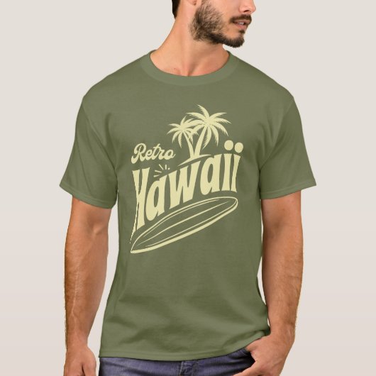 Retro Hawaii Vibes with Palm Trees and Surfboard  T-Shirt (Vorderseite)