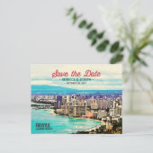 Retro Hawaii Waikiki Beach Foto Save the Date Ankündigungspostkarte (Stehend Vorderseite)