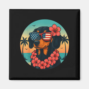 Retro Hawaiian Dachshund Hund Tropisches Floral Magnet