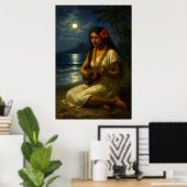 Retro Hawaiian Girl & Ukulele On A Moonlit Beach Poster (Heimbüro)