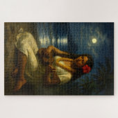 Retro Hawaiian Girl & Ukulele On A Moonlit Beach Puzzle (Horizontal)