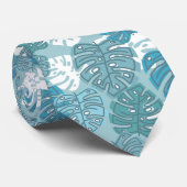 Retro Hawaiian Monstera Leaf Summer Blues Krawatte (Gerollt)