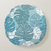 Retro Hawaiian Monstera Leaf Summer Blues Rundes Kissen (Vorderseite)