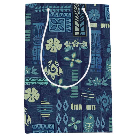 Retro Hawaiian Tiki Icons Mittlere Geschenktüte (Vorderseite)
