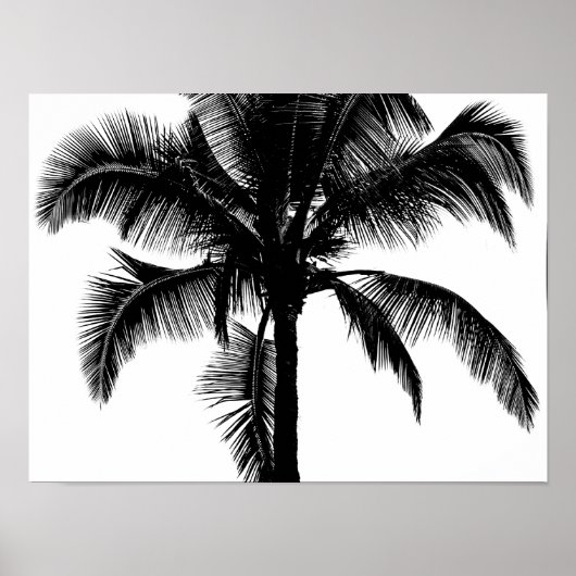 Retro Hawaiian Tropical Palm Tree Silhouette Black Poster (Vorne)