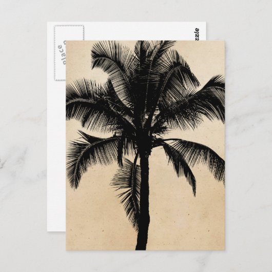 Retro Hawaiian Tropical Palm Tree Silhouette Black Postkarte (Vorne/Hinten)