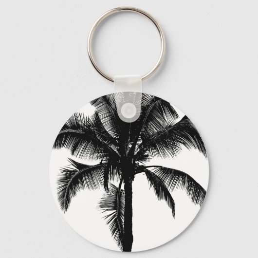Retro Hawaiian Tropical Palm Tree Silhouette Black Schlüsselanhänger (Vorderseite)