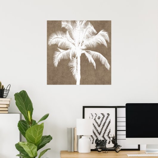 Retro Hawaiian Tropical Palm Tree Silhouette White Poster (Heimbüro)
