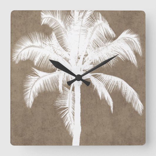 Retro Hawaiian Tropical Palm Tree Silhouette White Quadratische Wanduhr (Vorderseite)