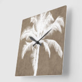 Retro Hawaiian Tropical Palm Tree Silhouette White Quadratische Wanduhr (Winkel)