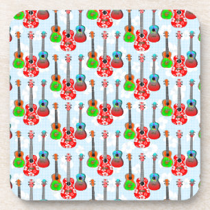 Retro Hawaiian Ukulele Floral Getränkeuntersetzer